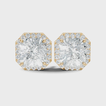Radiant Cut Lab Grown Diamond Halo Stud Earring