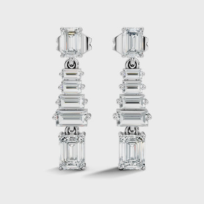 2.25 Ct Emerald & Baguette Lab Grown Diamond Earrings