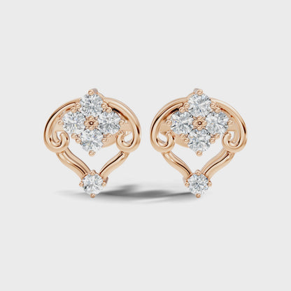 Round Cut Lab Grown Diamond Vintage Heart Shaped Stud Earring
