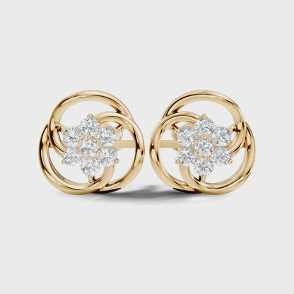 Round Cut Lab Grown Diamond Floral Knot Stud Earring