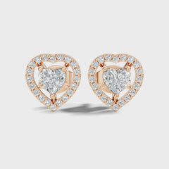 Heart Shape Lab Grown Diamond Prong Set Halo Stud Earring