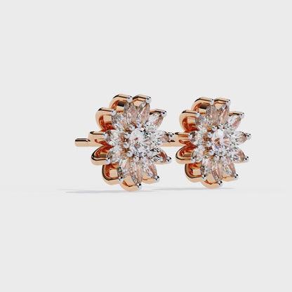 1.31 Ct Marquise & Round Cut Diamond Flower Earrings