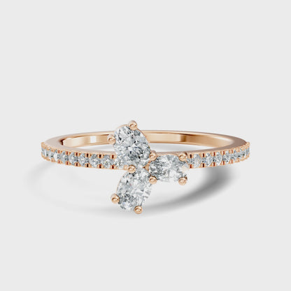 Oval & Pear Cut Lab Grown Three Stone Rose Gold Diamond Ring