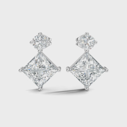 Princess Cut and Round Lab Grown Diamond Drop Earring