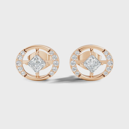 Princess Cut Lab Grown Diamond Round Halo Stud Earring