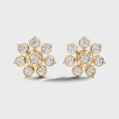 Round Cut Lab Grown Diamond Stud Snowflake Earring