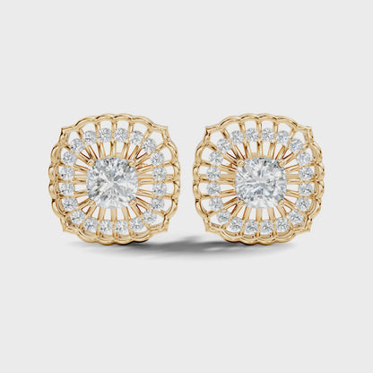 Cushion and Round Cut Lab Grown Diamond Square Halo Stud Earring