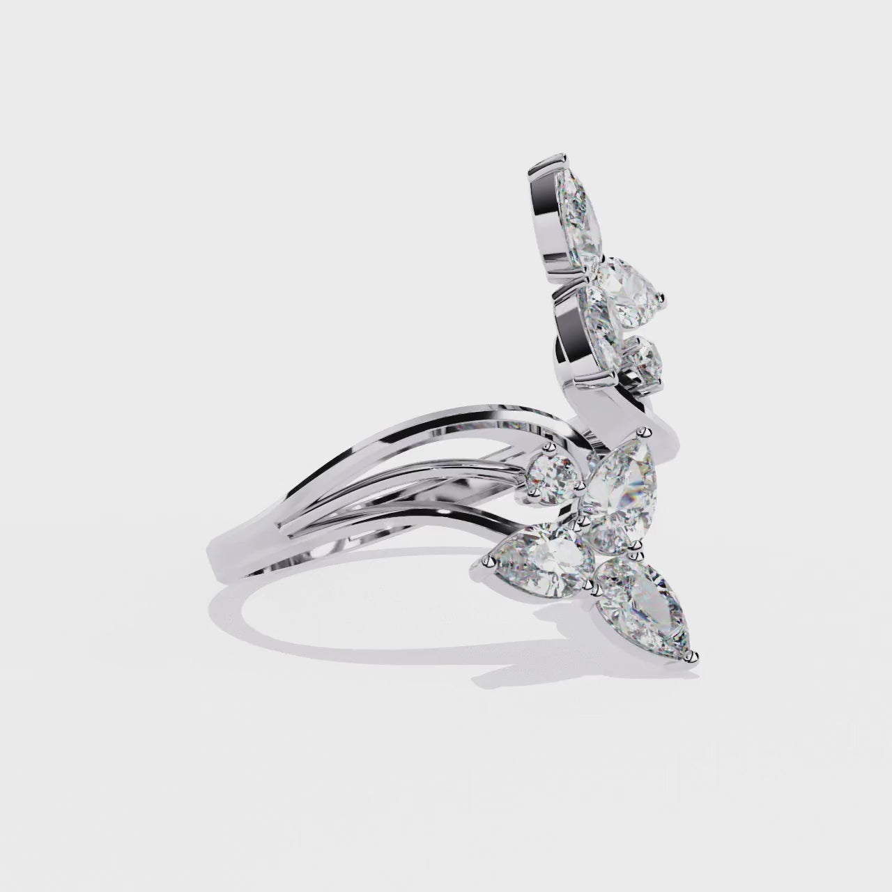 14k Yellow Gold Pear And Round Shape Elegant Antique Bypass Shank Vintage Natural Diamond Ring