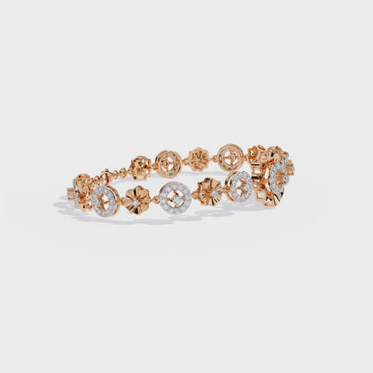 1.29Ct Round Cut Natural Diamond Halo Style Antique Stunning Perfect Line Bracelet Gift For Her