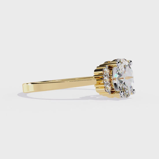 Oval Cut Diamond Cluster Halo Solitaire Ring