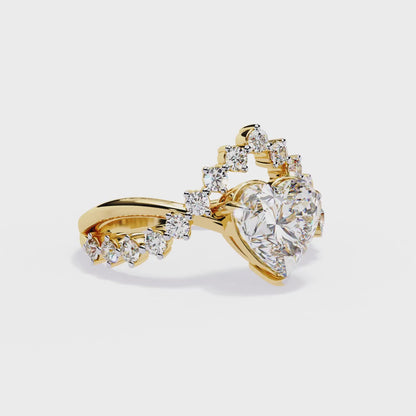 Heart & Round Cut Lab Grown Diamond Shank Ring