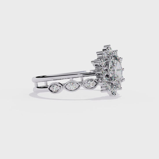 10K Yellow Gold Oval And Round Cut Diamond Halo Dainty Channel Set  Bridesmaid Ring Gift For Her