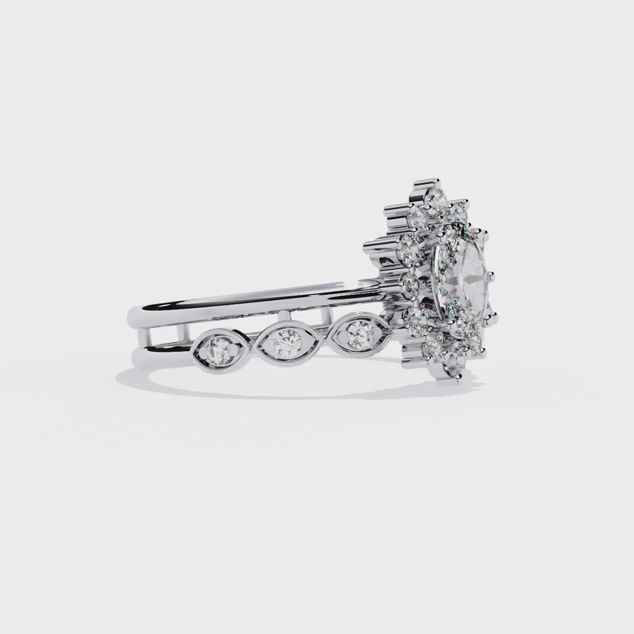 10K Yellow Gold Oval And Round Cut Diamond Halo Dainty Channel Set  Bridesmaid Ring Gift For Her