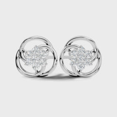 Round Cut Lab Grown Diamond Floral Knot Stud Earring