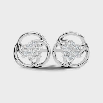 Round Cut Lab Grown Diamond Floral Knot Stud Earring