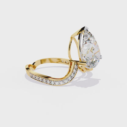 5.00Ct Pear And Round Cut White Colorless Diamond V Shape Antique Classic Stunning Wedding Ring Gift For Women's