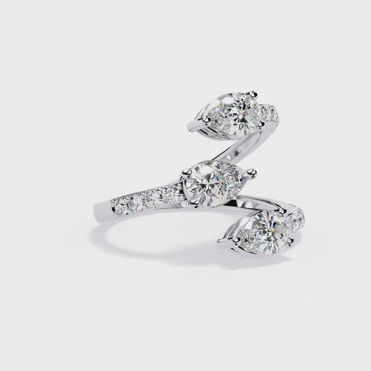 1.34Ct Pear And Round Cut Diamond Bypass Stunning Vintage Inspired Elegant Open Ring Gift For Women's