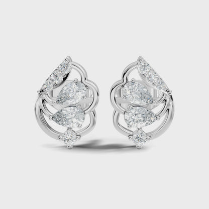 Pear & Round Cut Lab Grown Diamond Cluster Stud Earring