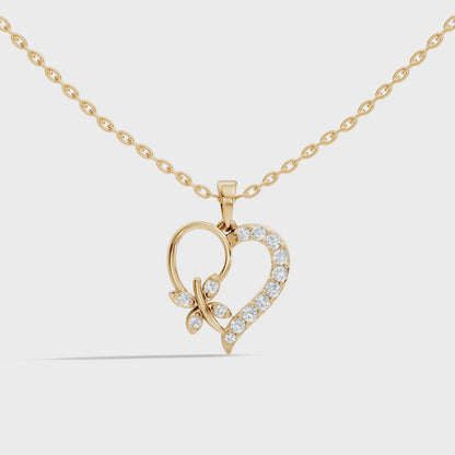 Minimal butterfly heart pendant with lab grown diamonds