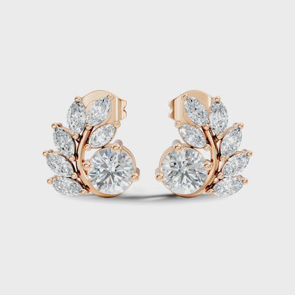 0.82 CT Marquise Cut Lab Grown Diamond Leaf Style Stud Earring