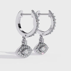 Round Cut Diamond Evil Eye Huggie Hoop Earrings