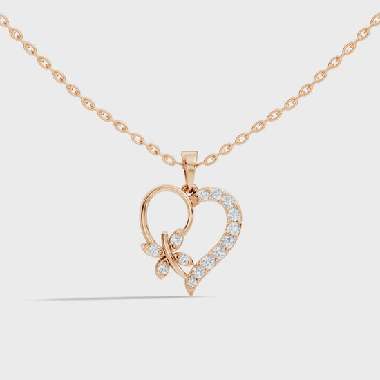 Butterfly and heart design necklace with fine chain