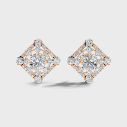 Round Center with Pear Lab Grown Diamond Geometric Stud Earring