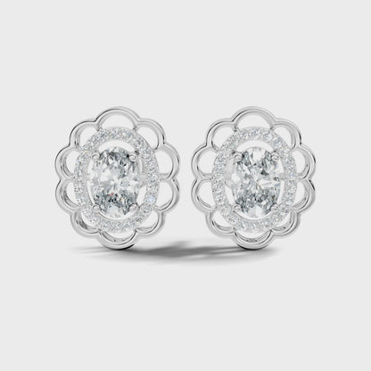 Oval Lab Grown Diamond Halo Floral Stud Earring