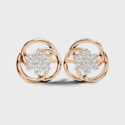Round Cut Lab Grown Diamond Floral Knot Stud Earring