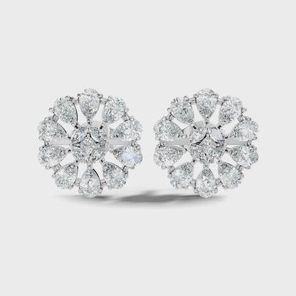 Pear Cut Round shaped Lab Grown Diamond Floral Stud Earring