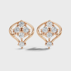 Lab Grown Round Cut Diamond Vintage Scroll Cluster Stud Earring