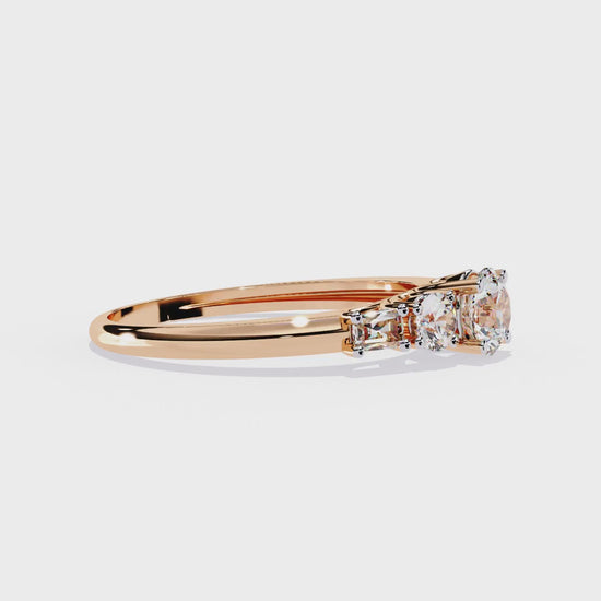 Round and Baguette Cut Lab Grown Diamond Five Stone Ring