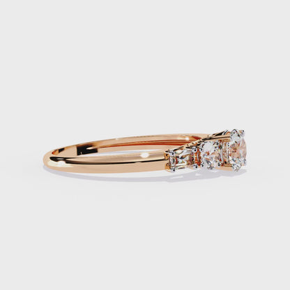 Round and Baguette Cut Lab Grown Diamond Five Stone Ring
