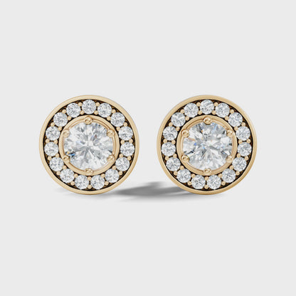 Double Bezel Prong Set Round Lab Grown Halo Classic Stud Earring