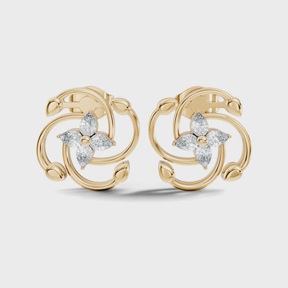 Marquise Lab Grown Diamond Floral Swirl Stud Earring