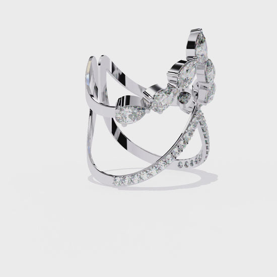 1.42Ct Pear And Round Cut Diamond Antique Inspired Two Row Cluster Vintage Classic Engagement Ring