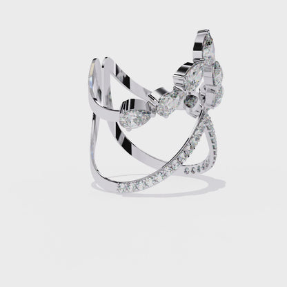 1.42Ct Pear And Round Cut Diamond Antique Inspired Two Row Cluster Vintage Classic Engagement Ring