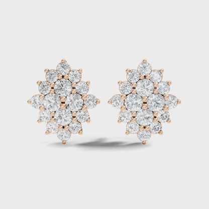 1.32Ct Round Cut Lab Grown Prong Set Cluster Diamond Earring