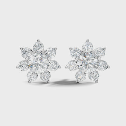 Round Lab Grown diamond Push Back Cluster Set Stud Earring