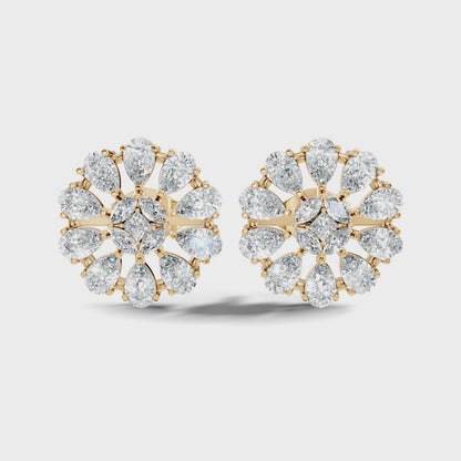 Round Cut Oval shaped Lab Grown Diamond Floral Stud Earring