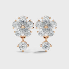 Lab Grown Pear Cut Floral Shape Round Diamond Drop Earring