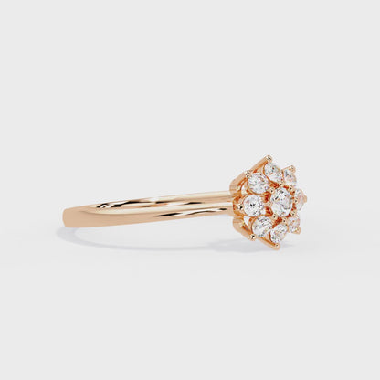 Round Cut Lab Grown Diamond Flower Shape  Halo Style Cluster Prong Set Daily Wear Ring