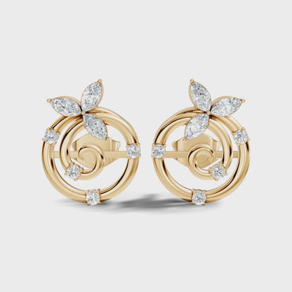 Marquise & Round Cut Lab Grown Diamond Spiral Floral Stud Earring
