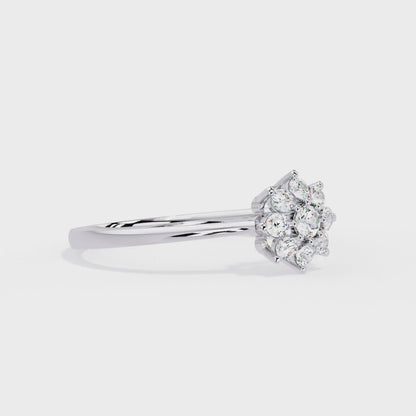 Round Cut Lab Grown Diamond Flower Shape  Halo Style Cluster Prong Set Daily Wear Ring