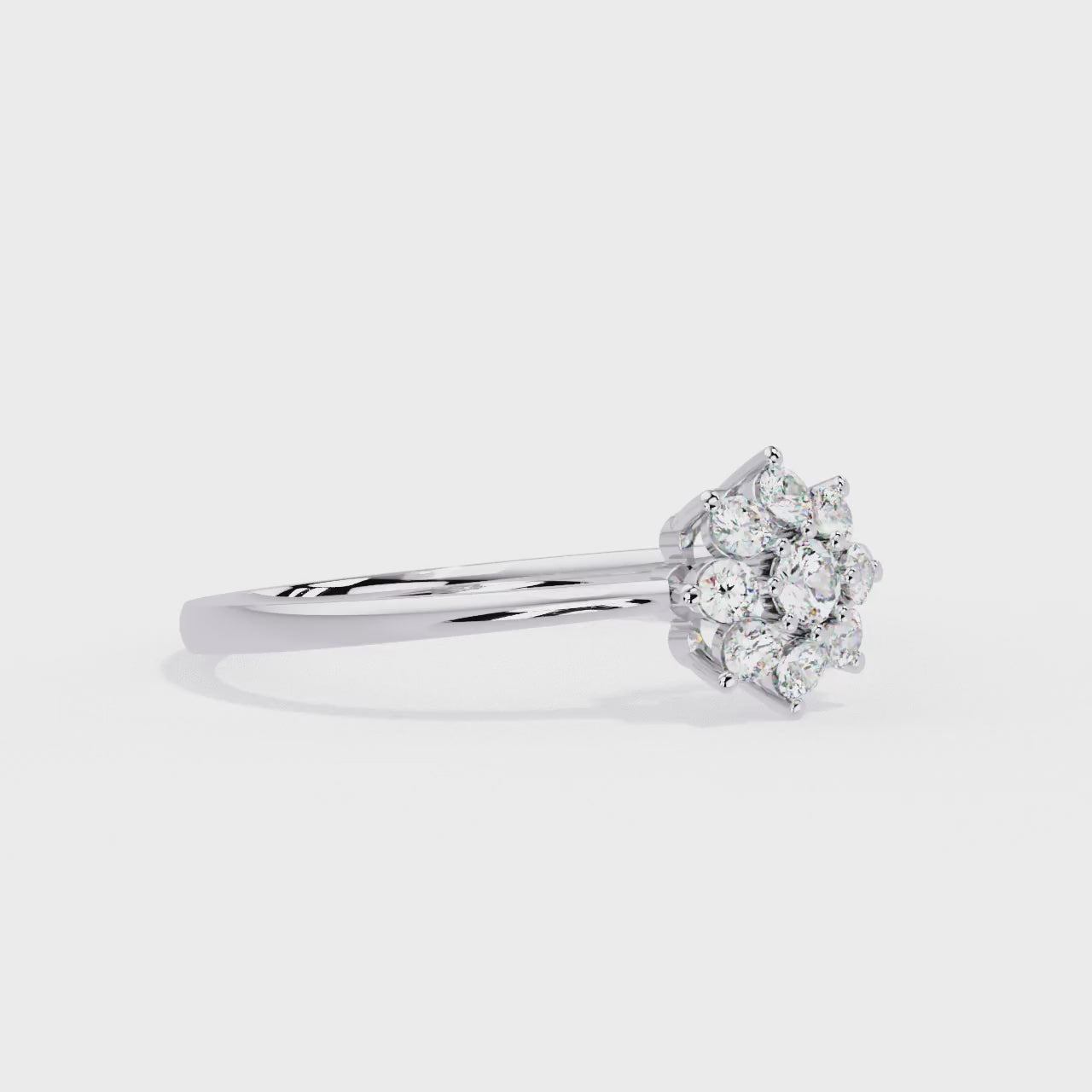 Round Cut Lab Grown Diamond Flower Shape  Halo Style Cluster Prong Set Daily Wear Ring