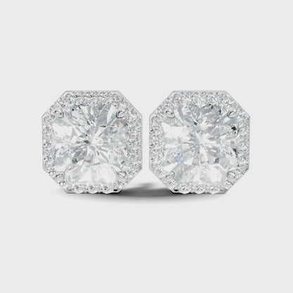 Radiant Cut Lab Grown Diamond Halo Stud Earring