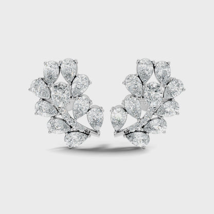 Pear, Oval and Round Cut Diamond Cluster Stud Earring