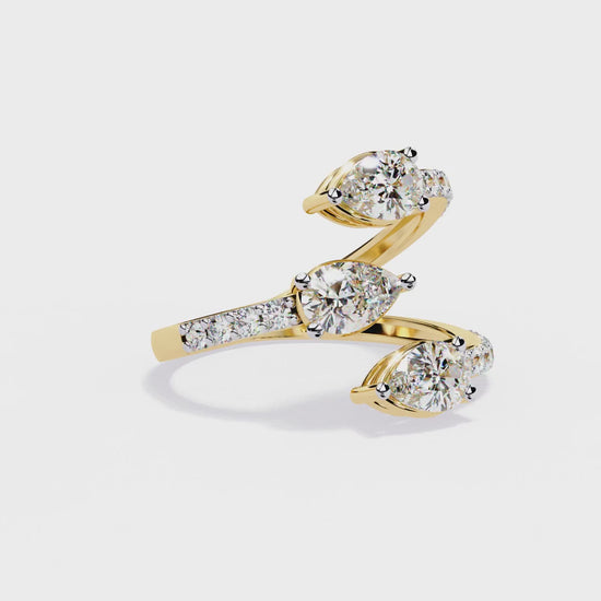 1.34Ct Pear And Round Cut Diamond Bypass Stunning Vintage Inspired Elegant Open Ring Gift For Women's