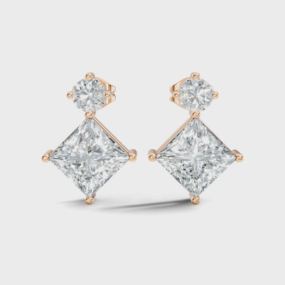 Princess Cut and Round Lab Grown Diamond Drop Earring
