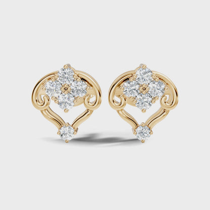 Round Cut Lab Grown Diamond Vintage Heart Shaped Stud Earring